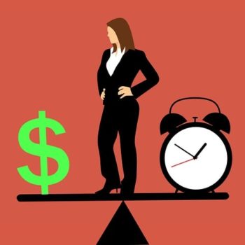 businesswoman balancing time and money